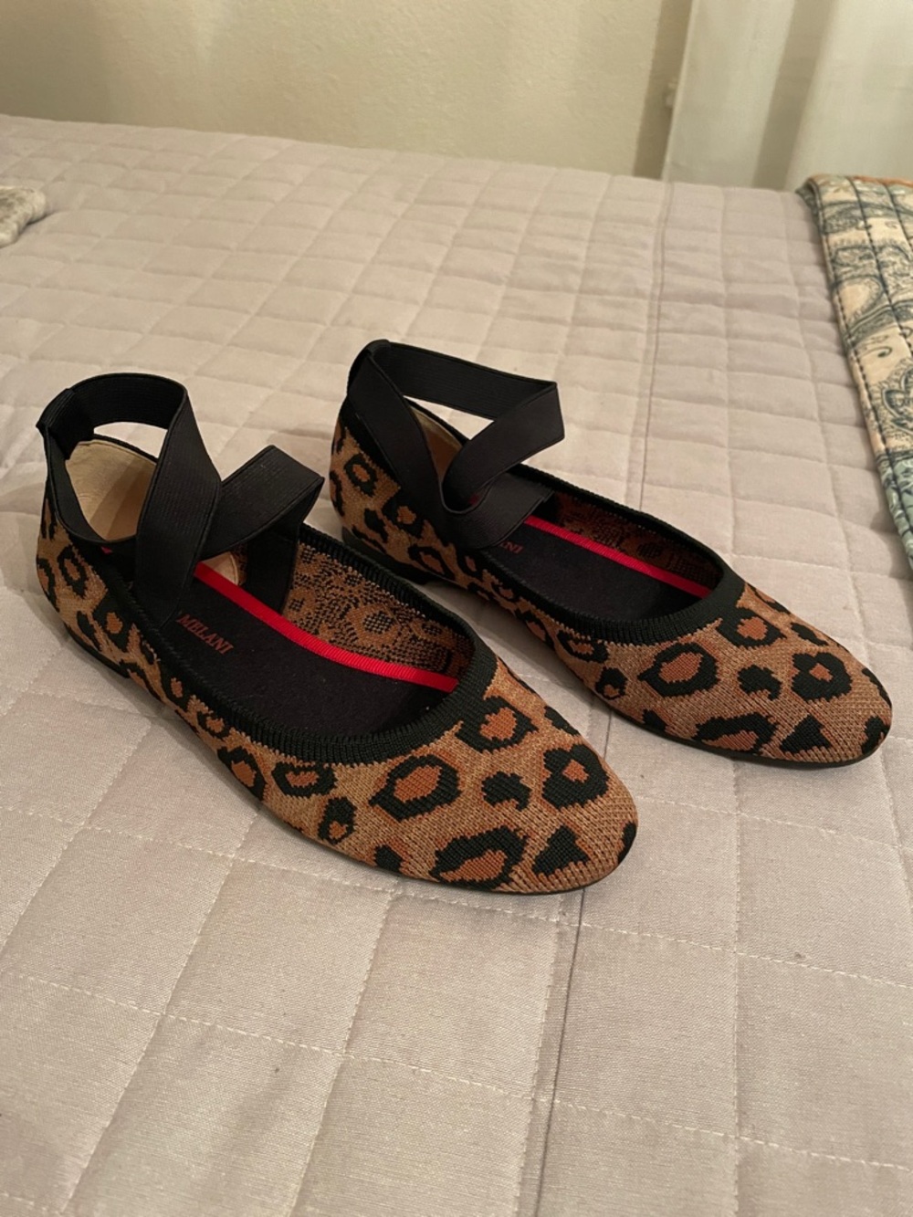 ANTONIO MELANI Leopard-Print Ballet Flats with Black Ankle Straps